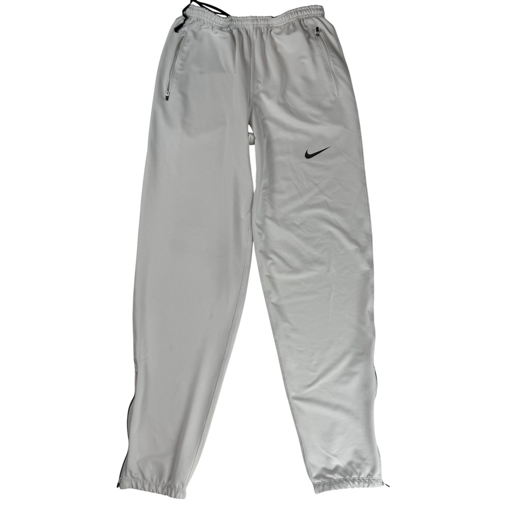 Nike Mens Dri-FIT White Track Pants Zipper Pockets Ankle Zips Size M RN56323